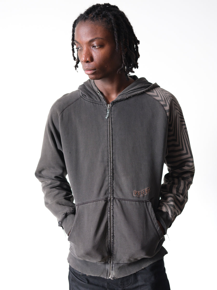 2000s Volcom Faded Black Striped Zip Hoodie