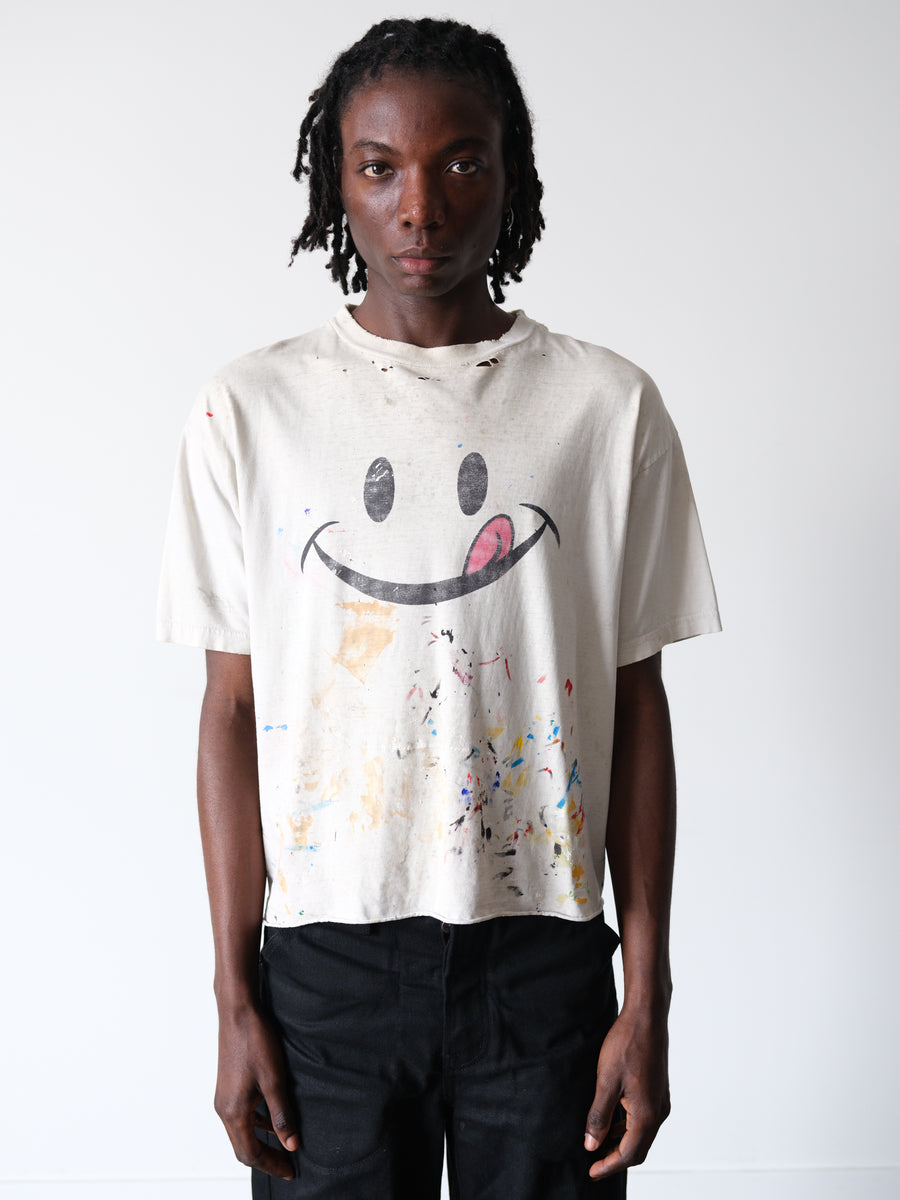 1990s-00s Paint Splattered Smiley Boxy Tee