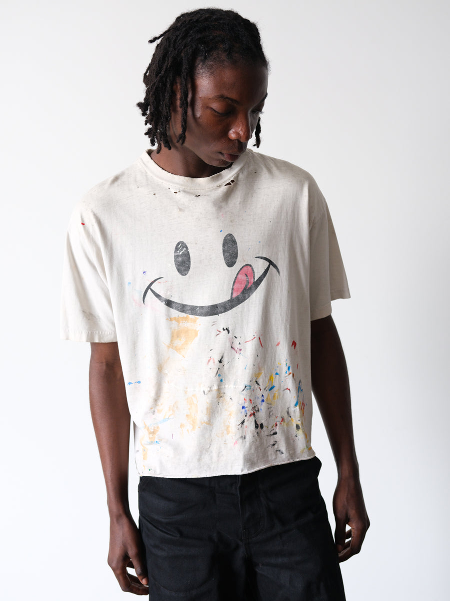 1990s-00s Paint Splattered Smiley Boxy Tee