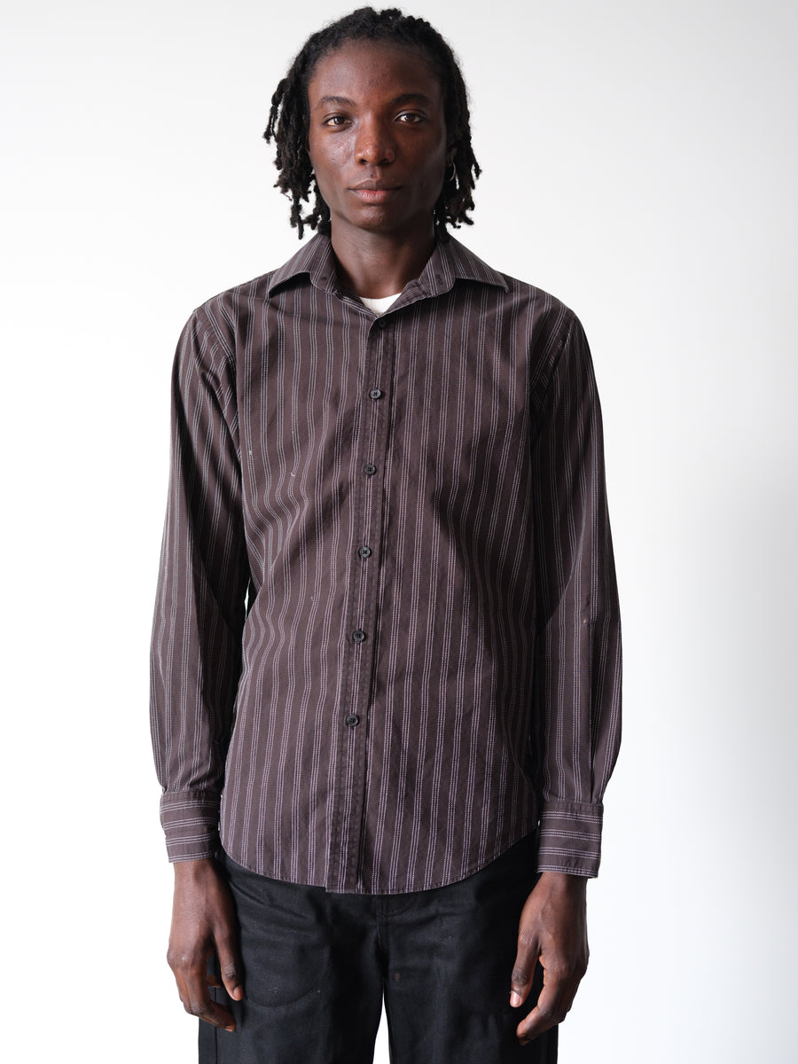 2000s MK Faded Black Striped Indie Sleaze Dress Shirt