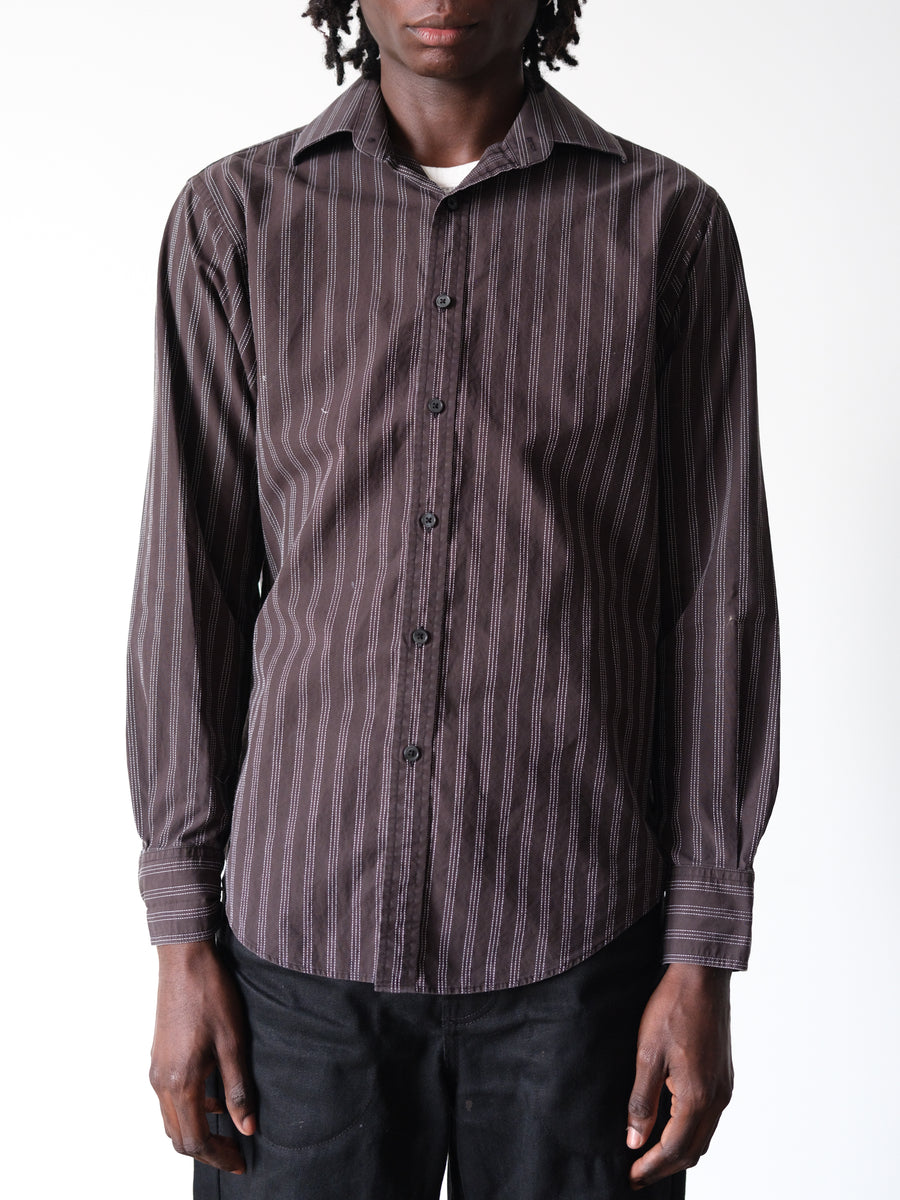 2000s MK Faded Black Striped Indie Sleaze Dress Shirt