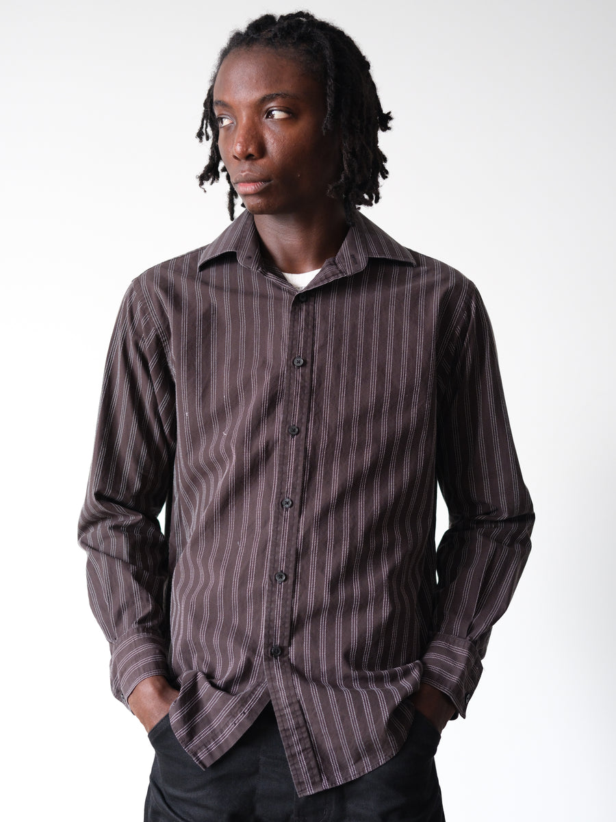 2000s MK Faded Black Striped Indie Sleaze Dress Shirt
