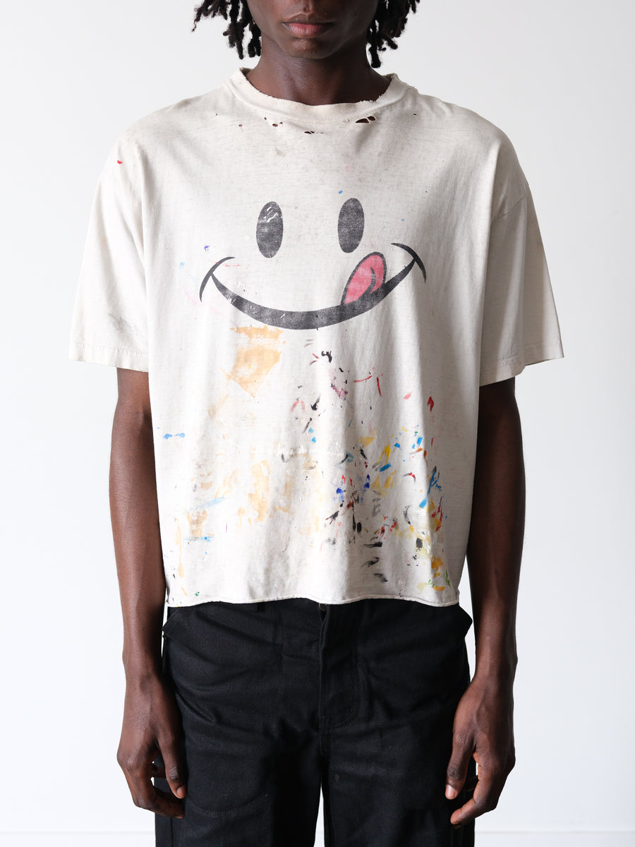 1990s-00s Paint Splattered Smiley Boxy Tee