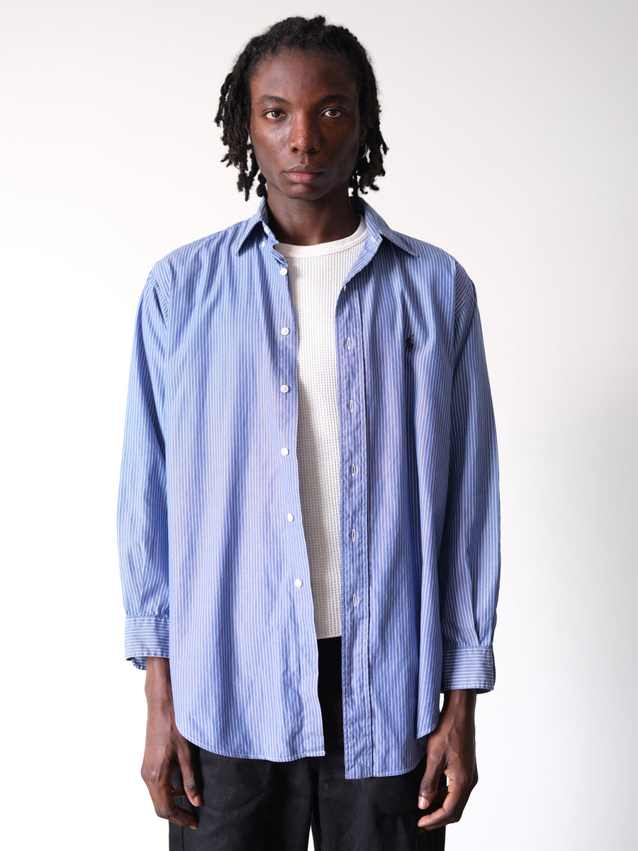 2000s Ralph Lauren Blue Striped Pinpoint Oxford Shirt