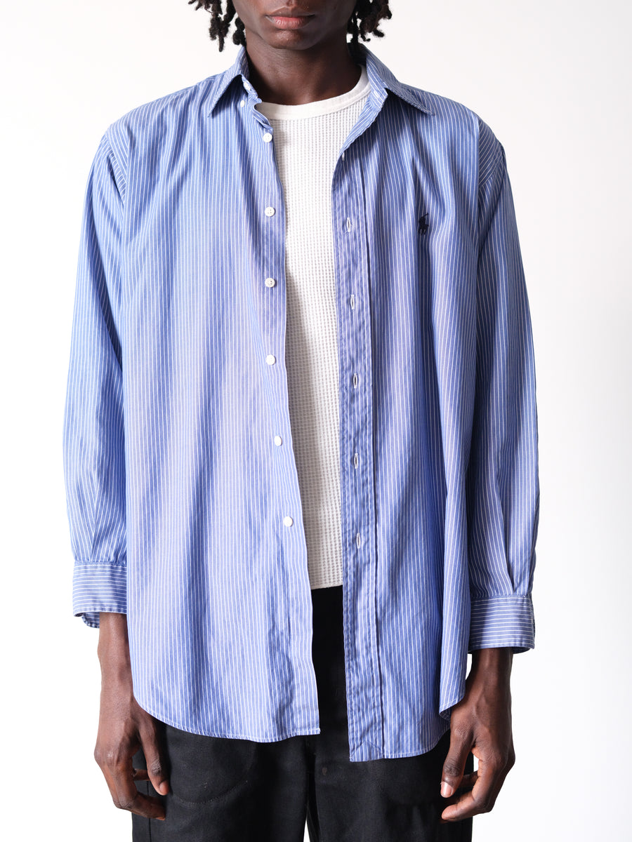 2000s Ralph Lauren Blue Striped Pinpoint Oxford Shirt