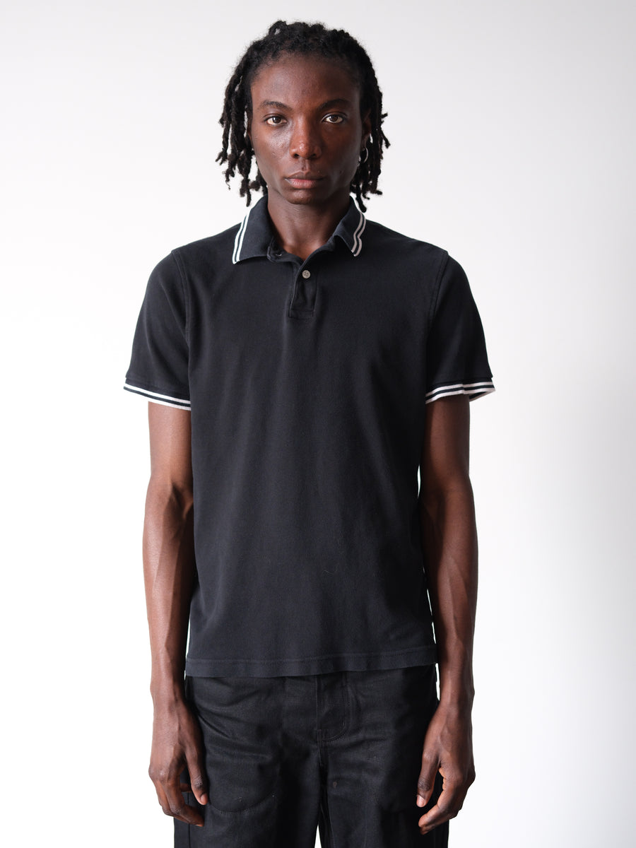 2000s Faded Black Striped Polo