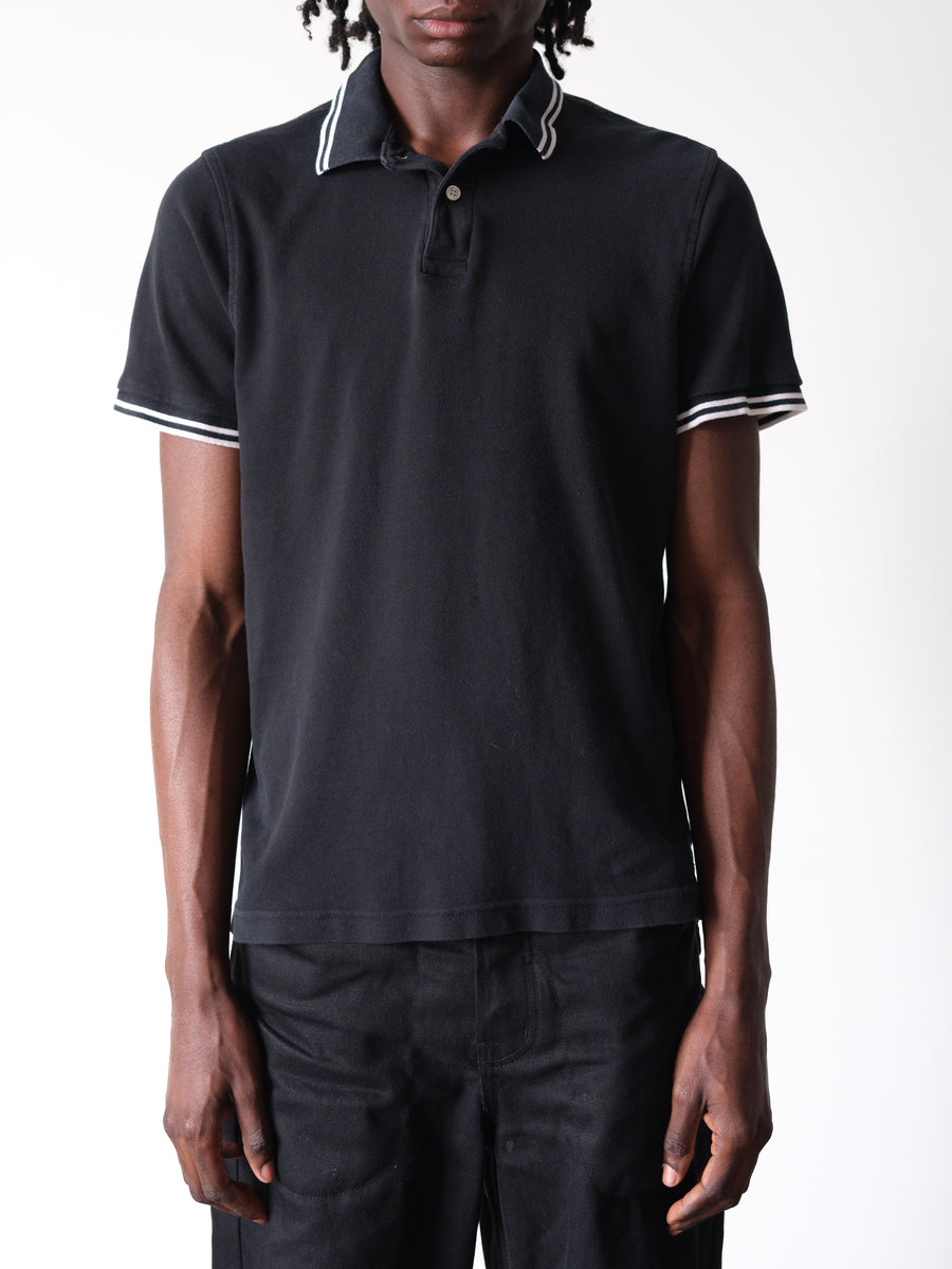 2000s Faded Black Striped Polo