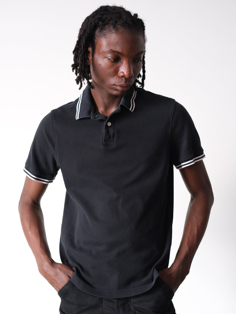 2000s Faded Black Striped Polo