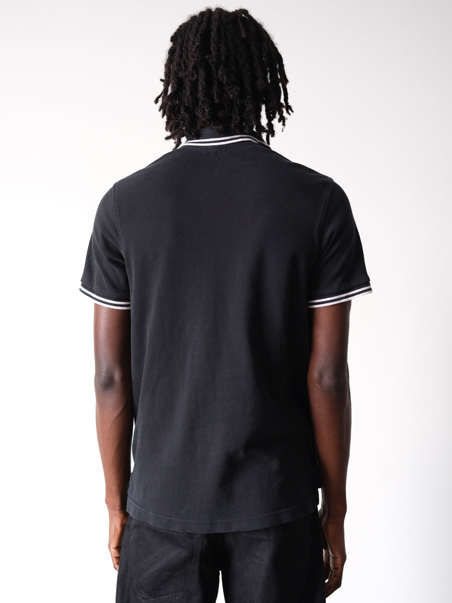 2000s Faded Black Striped Polo