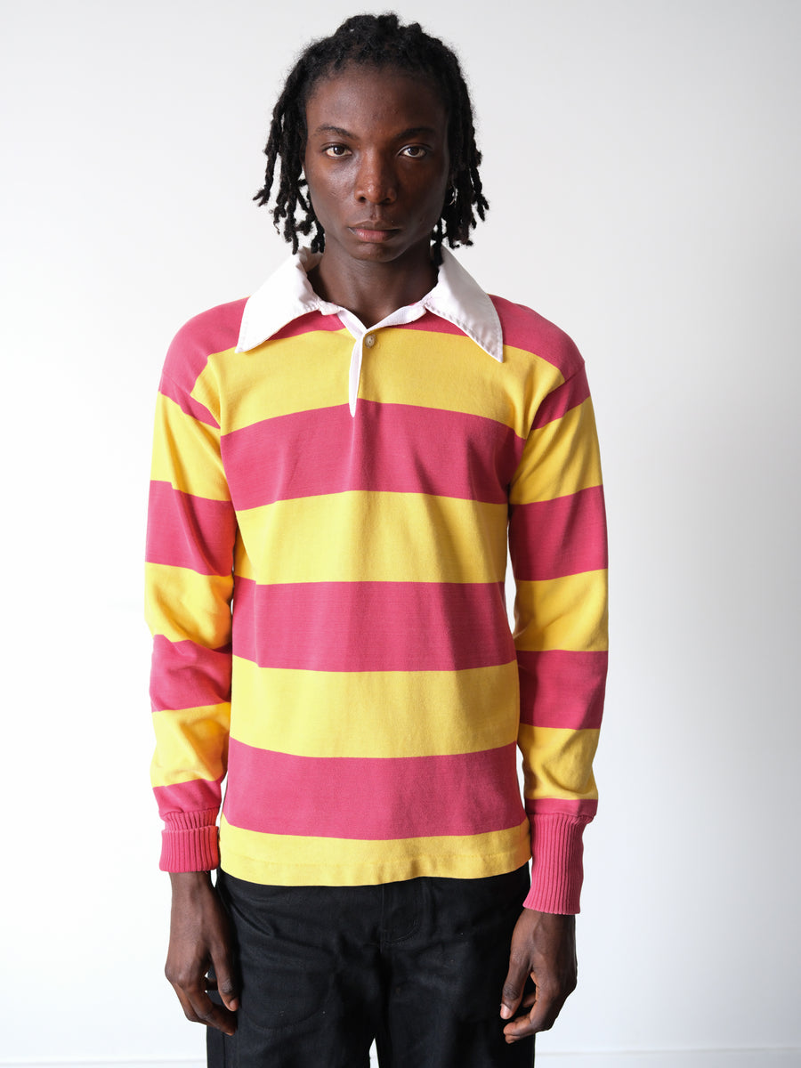1970s-80s Red & Gold Yellow Oversized Collar Rugby Shirt