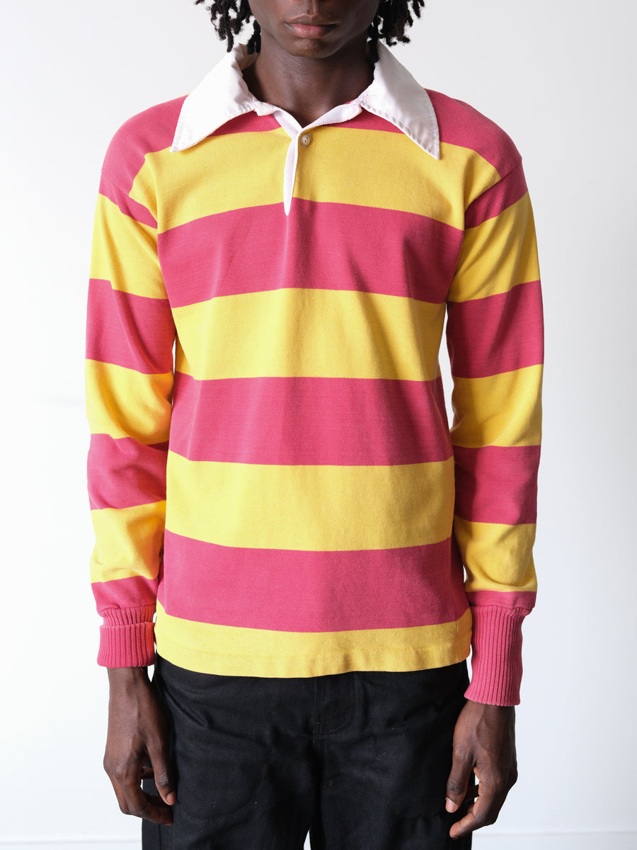 1970s-80s Red & Gold Yellow Oversized Collar Rugby Shirt