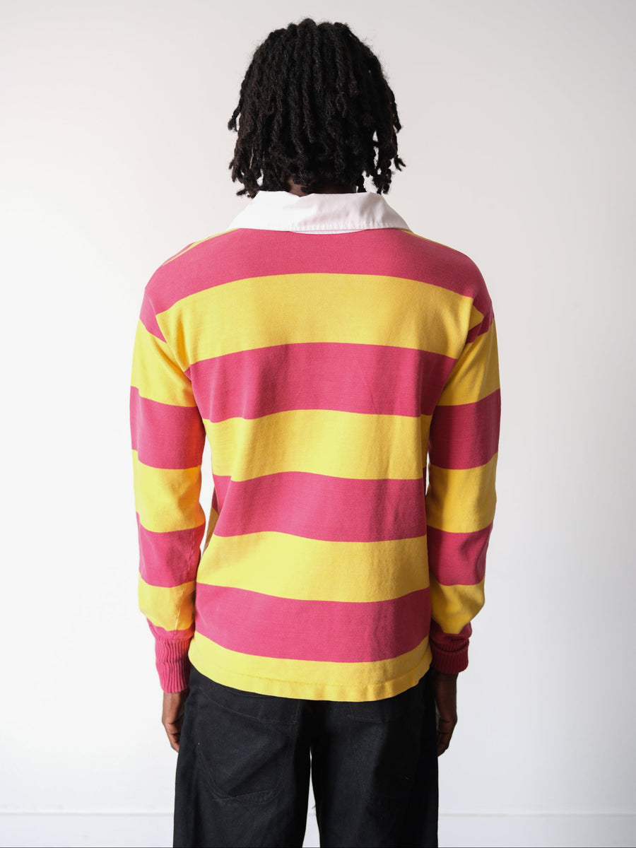 1970s-80s Red & Gold Yellow Oversized Collar Rugby Shirt