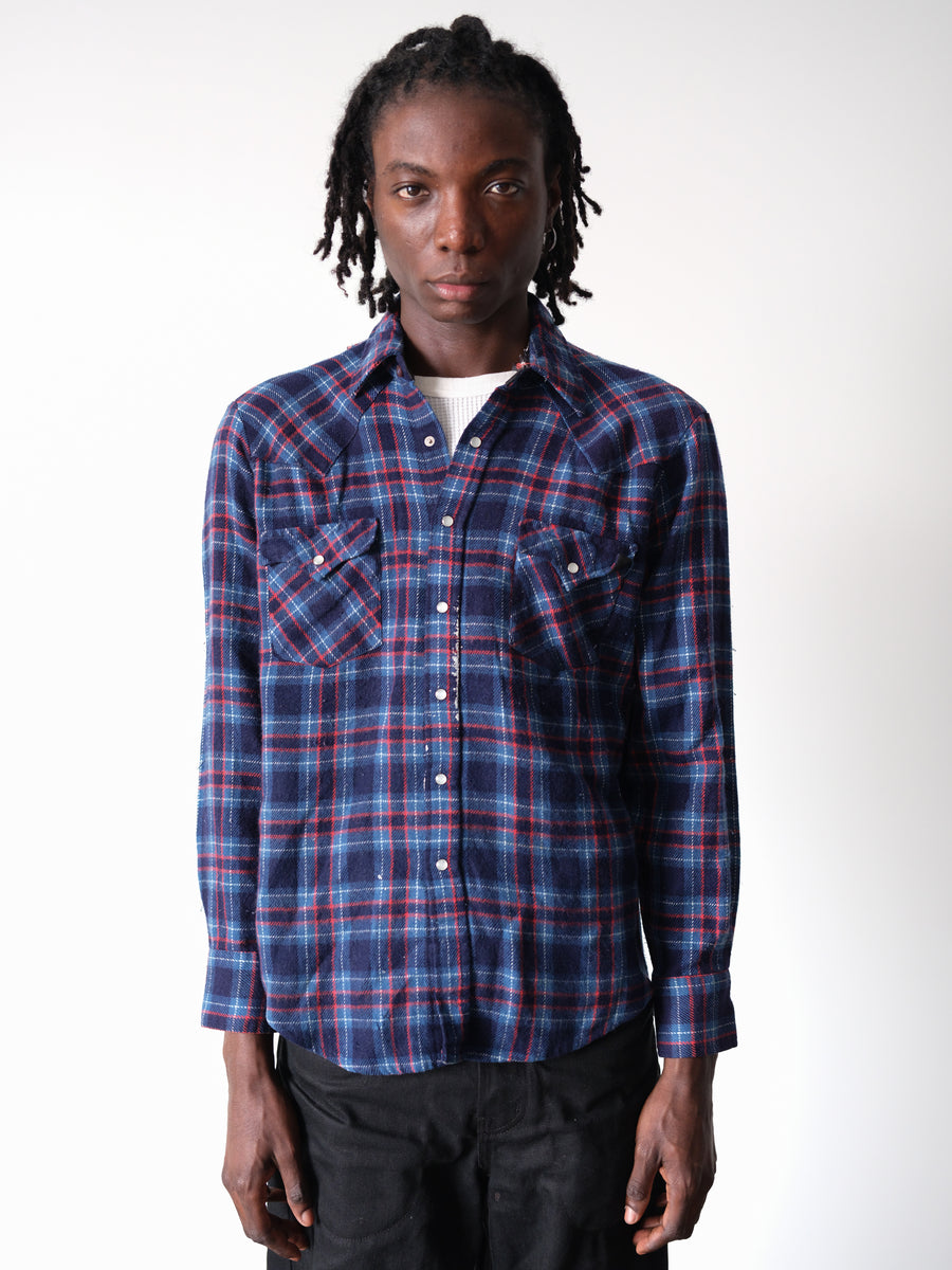 1970s-80s Western Plaid Pearl Snap Flannel