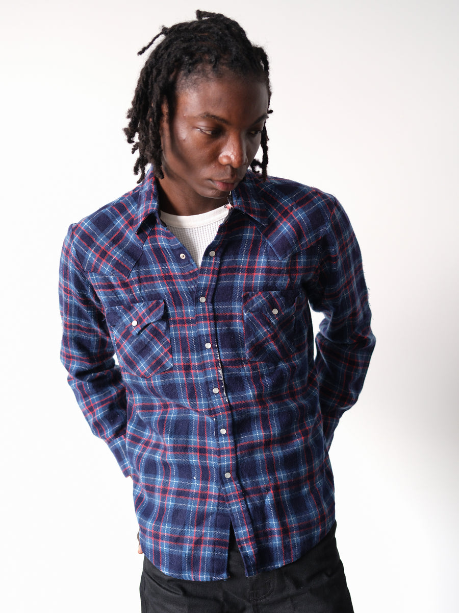 1970s-80s Western Plaid Pearl Snap Flannel