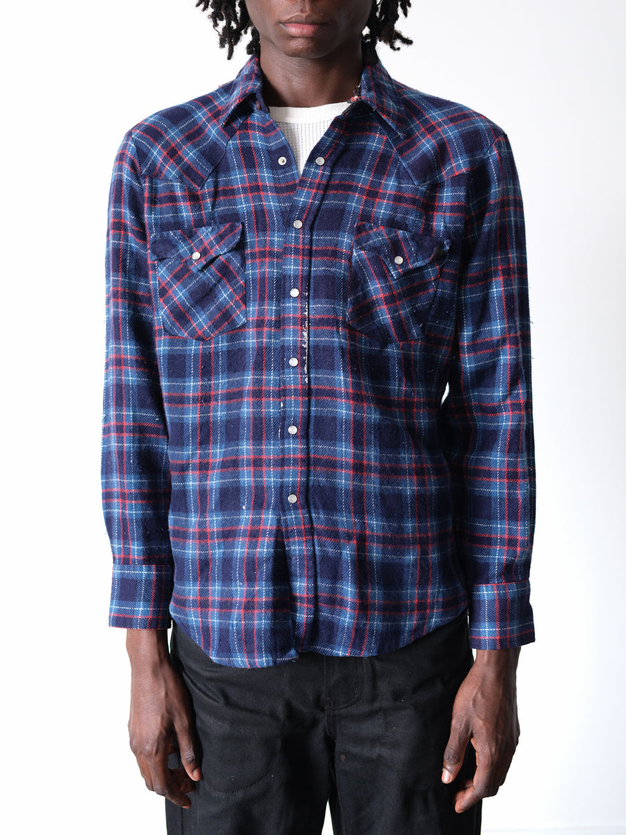 1970s-80s Western Plaid Pearl Snap Flannel