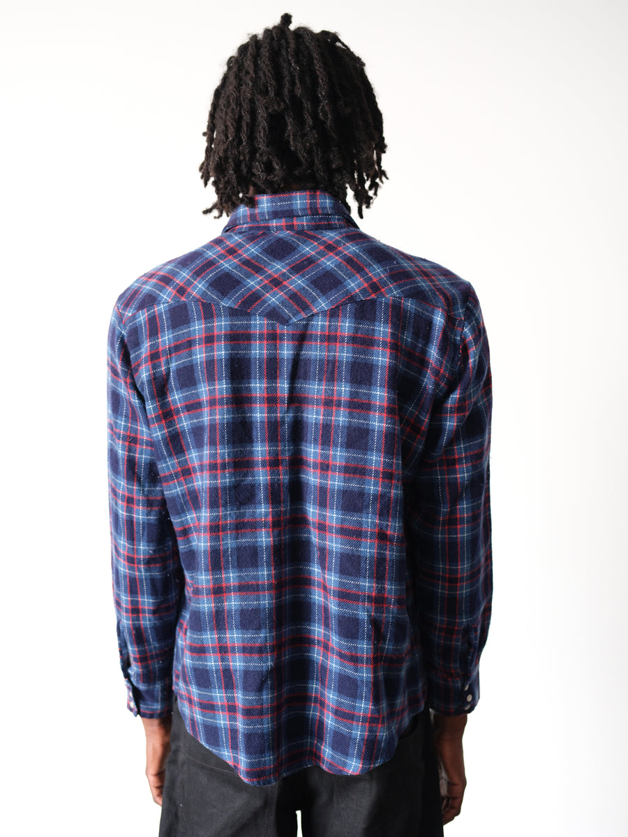 1970s-80s Western Plaid Pearl Snap Flannel