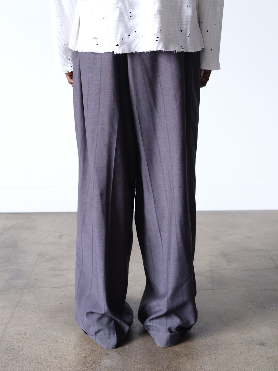 1980s Baggy Wide Leg Grey Stripe Dress Pants 36