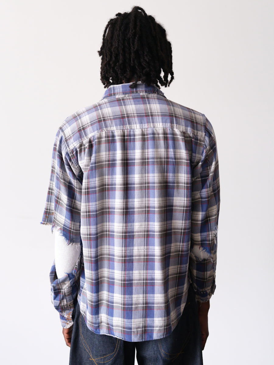 1990s Thrashed Elbow Blue Plaid Flannel