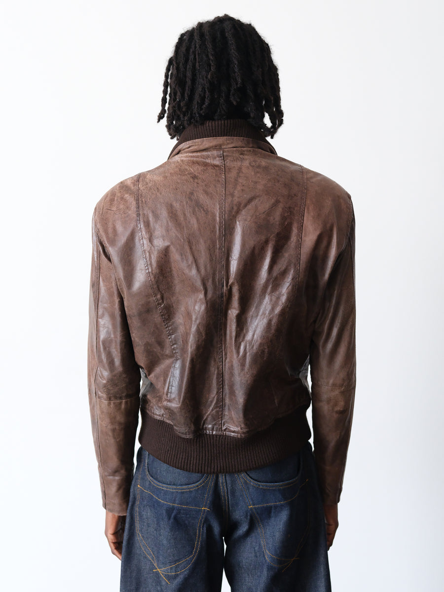 2000s Ribbed Collar Leather Aviator Jacket