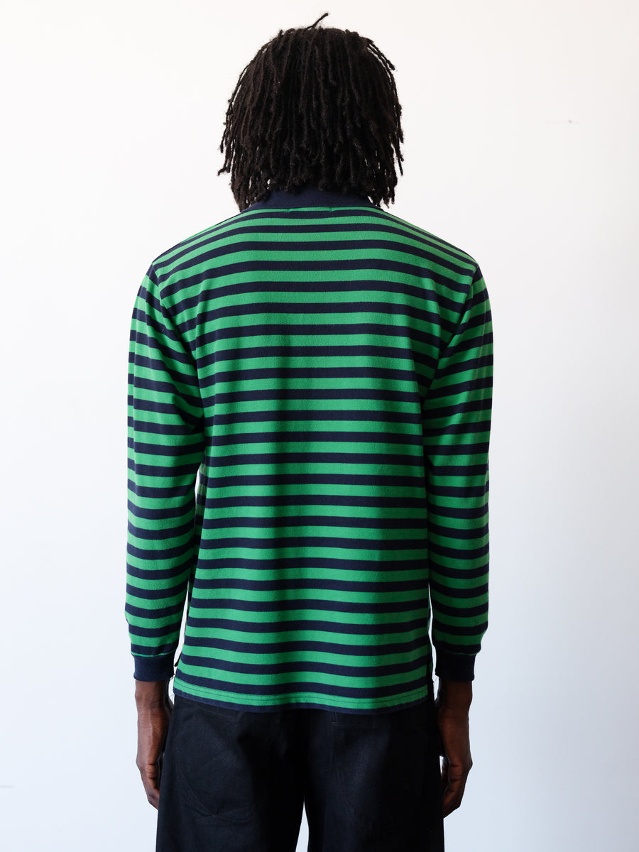 1990s Polo Ralph Lauren Green Striped Long Sleeve Polo
