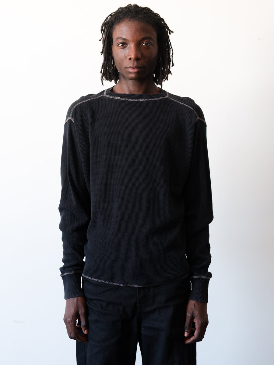 2000s Boxy Black Contrast Stitch Thermal – Ametora