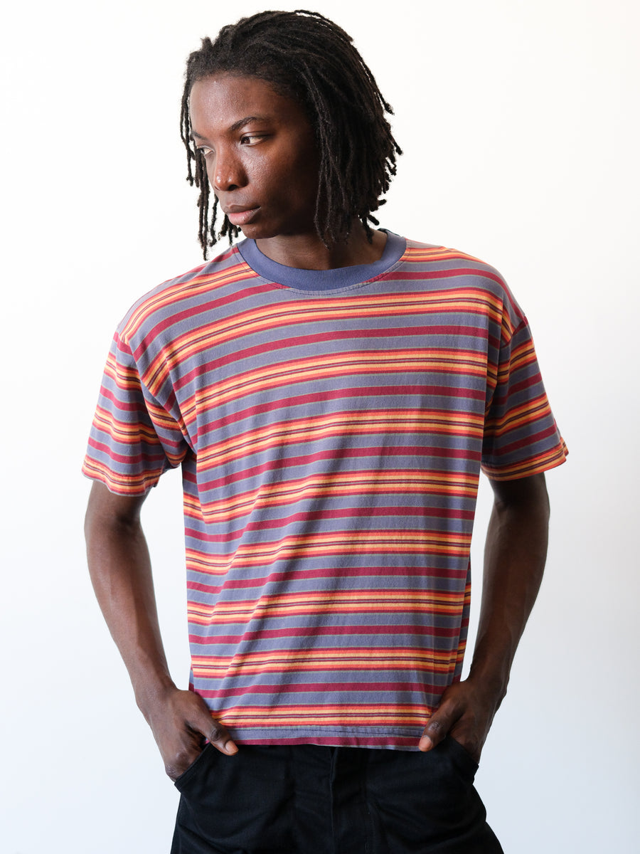 1990s Colorfully Striped Boxy Surf Tee