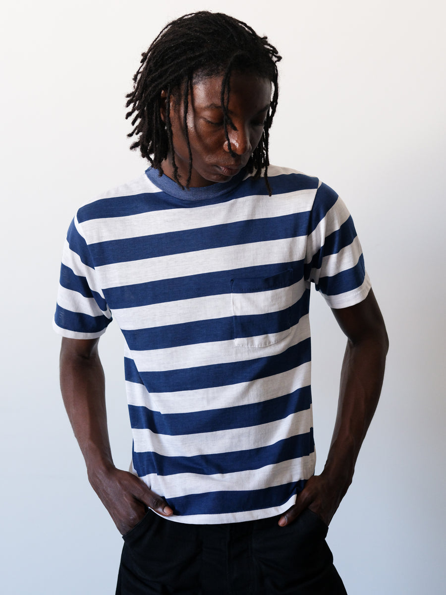 1970-80s Blue Striped Nautical Pocket Tee