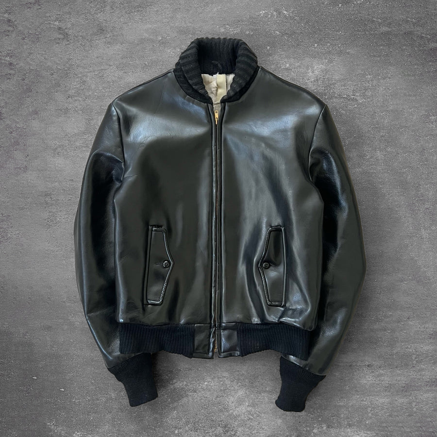 1960s Patent Leather Shawl Collar Bomber Jacket