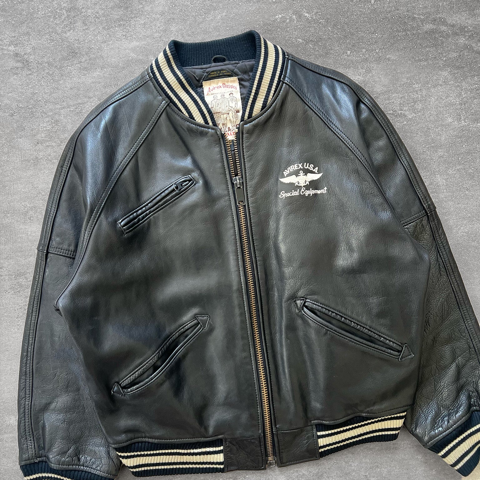 1990s Avirex Logo Leather Varsity Jacket – Ametora