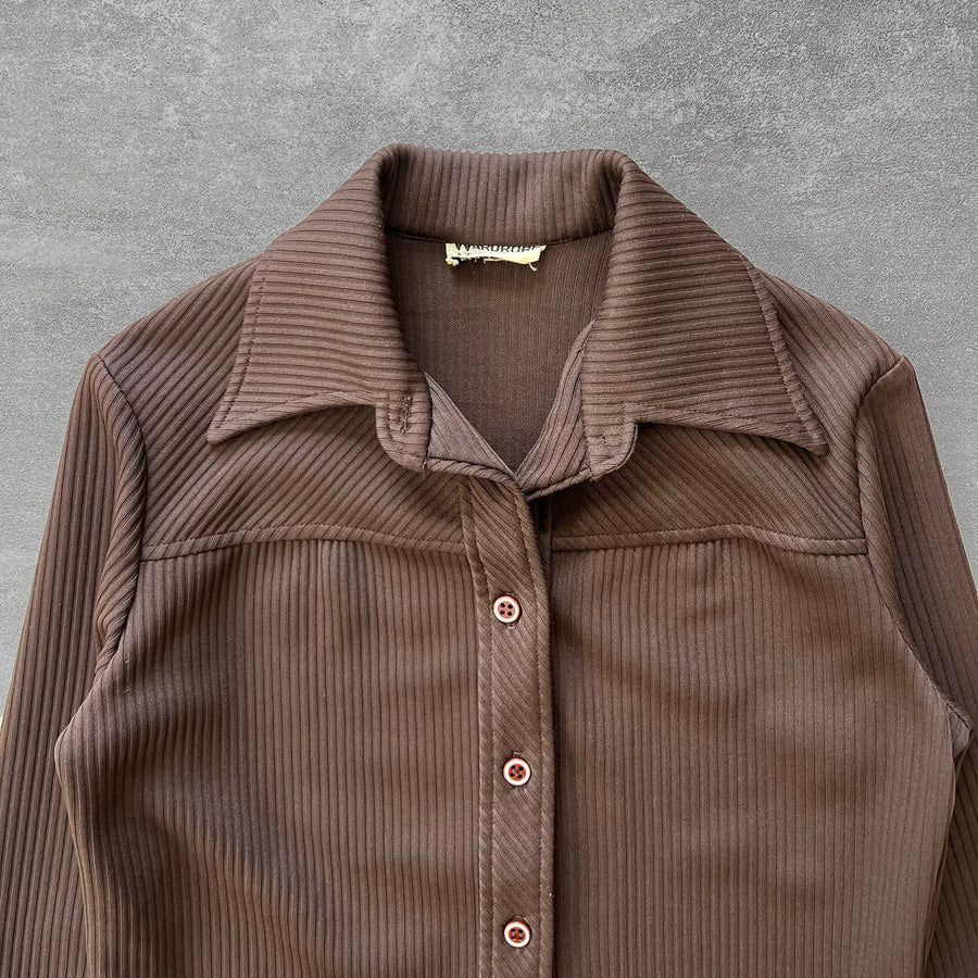 1970s Brown Pleated Shirt Jacket