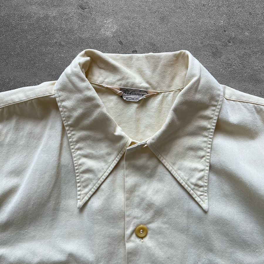 1950s Reliance Sanforized Pale Yellow Button Up