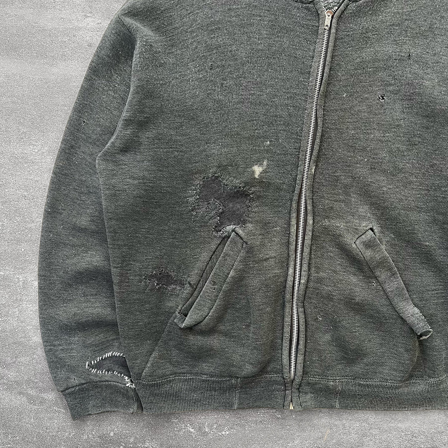 1970s Distressed Sweatshirt Zip Cardigan