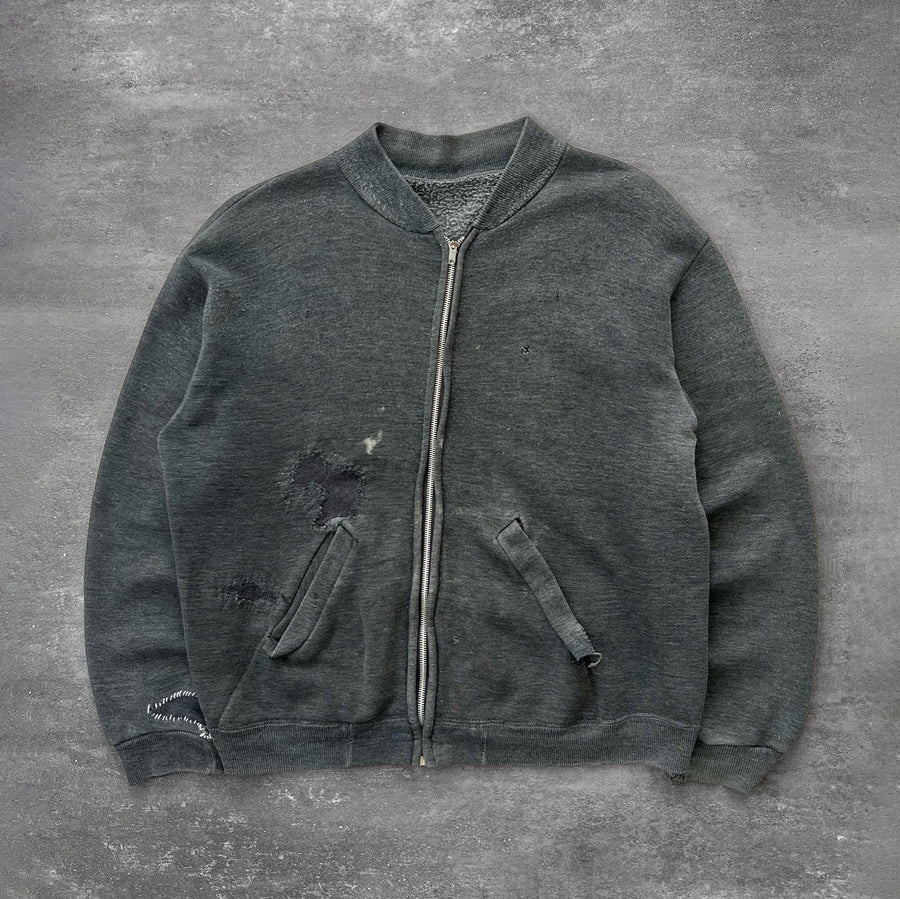 1970s Distressed Sweatshirt Zip Cardigan