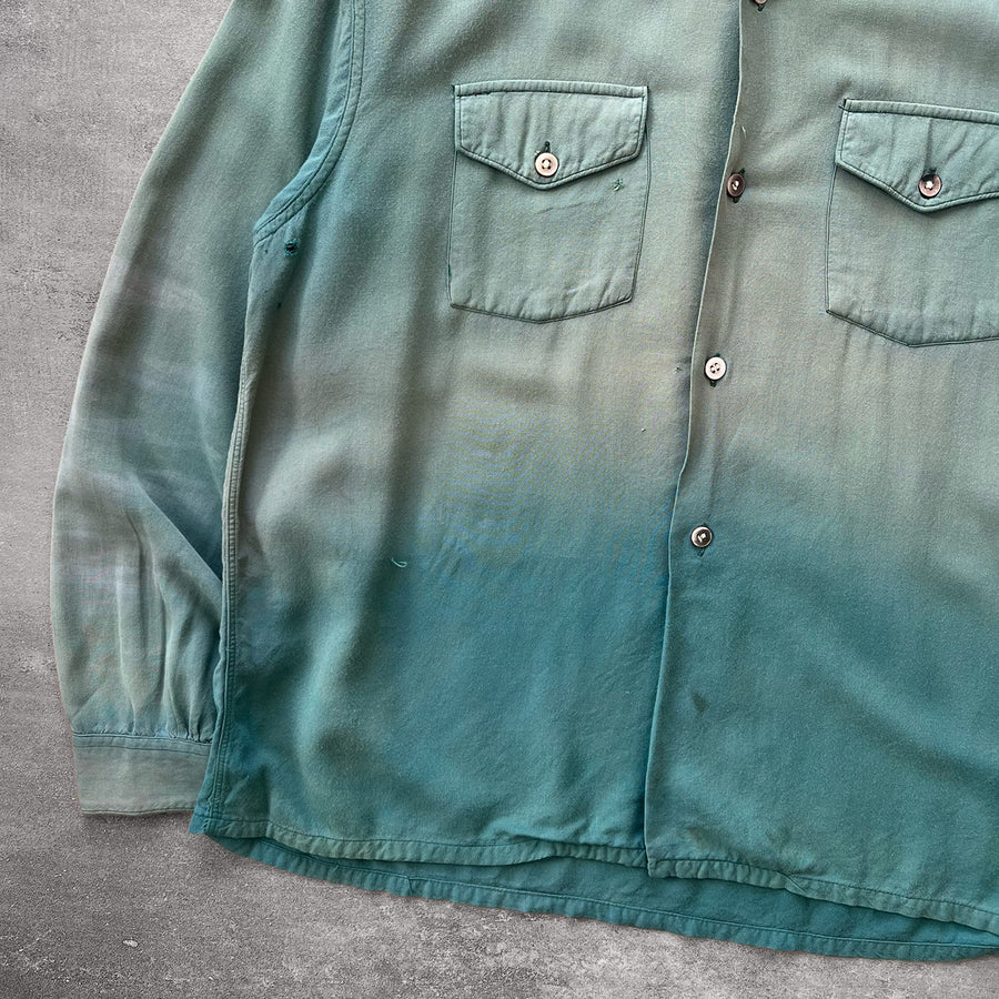 1950s Pilgrim Sportswear Sun Faded Green Loop Collar Shirt