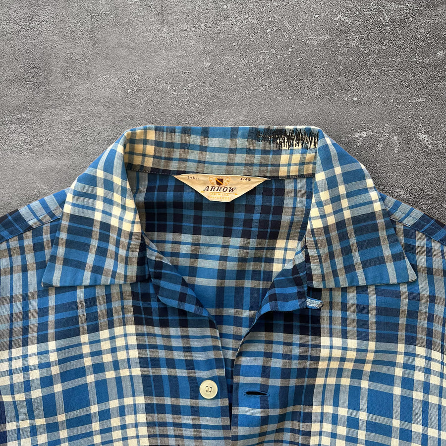 1960s Arrow Loop Collar Blue Plaid Shirt