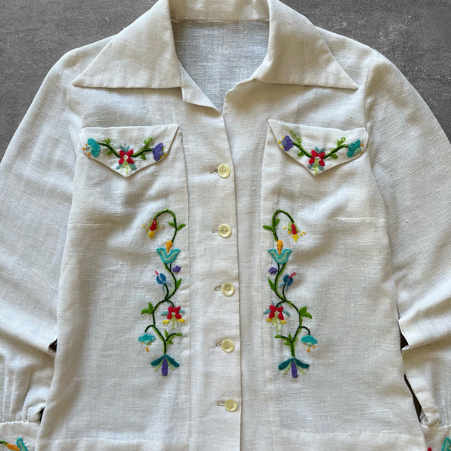 1970s Hand Embroidered Floral Shirt