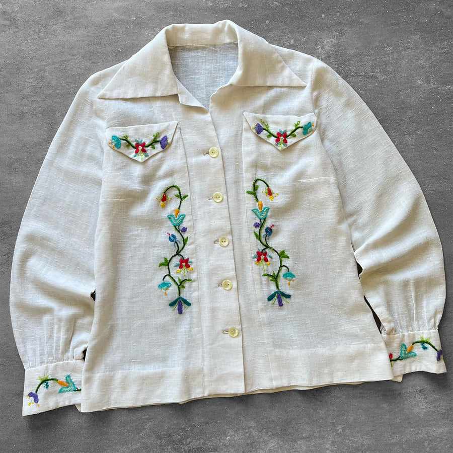 1970s Hand Embroidered Floral Shirt