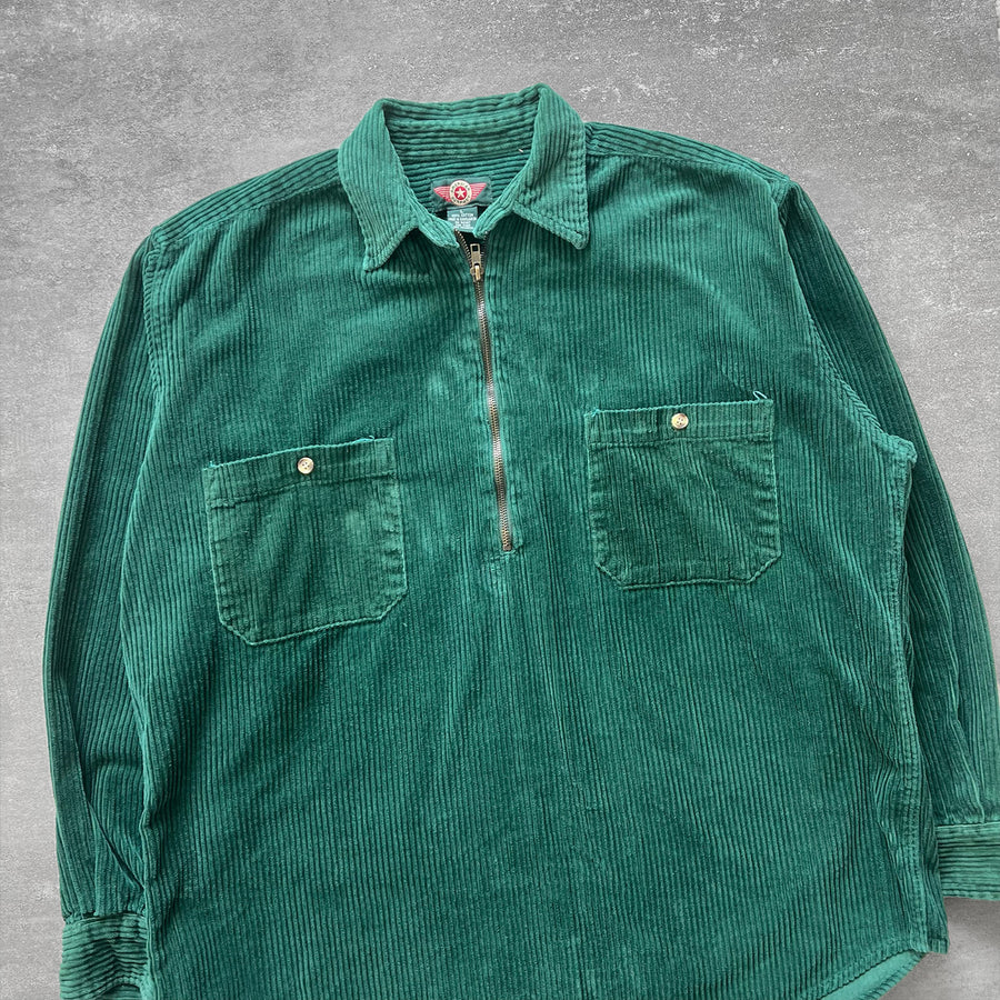 1990s Green Corduroy Zip Shirt Jacket