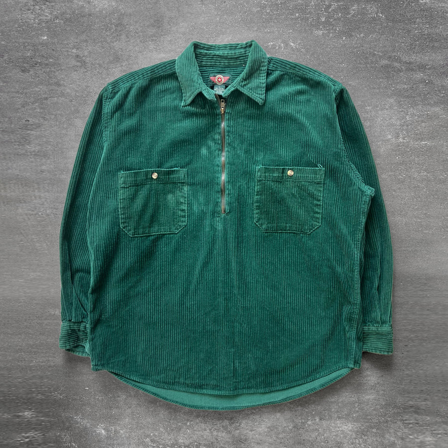 1990s Green Corduroy Zip Shirt Jacket