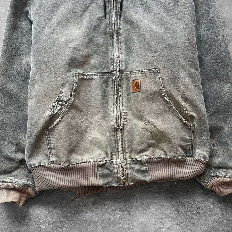 2000s Carhatt Hooded Work Jacket Faded Gray