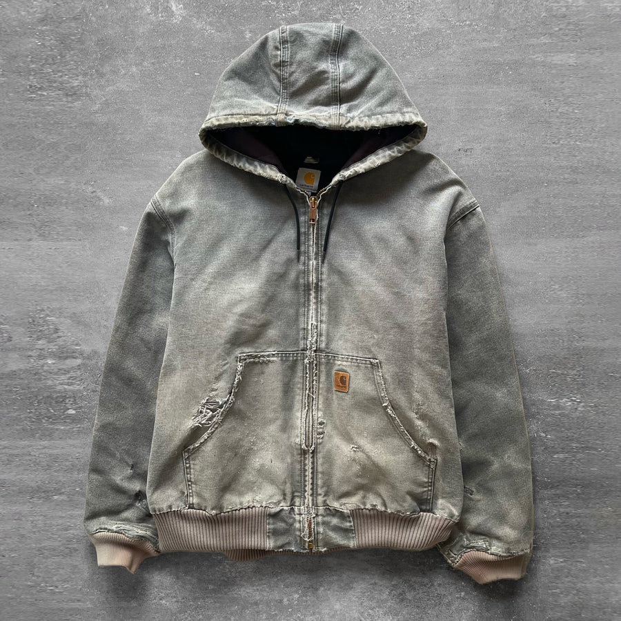 2000s Carhatt Hooded Work Jacket Faded Gray