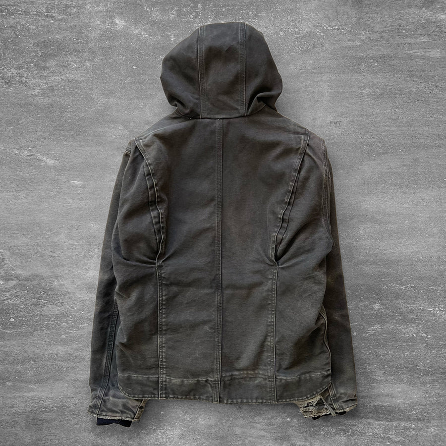 1990s Carhartt Hooded Work Jacket Faded Black