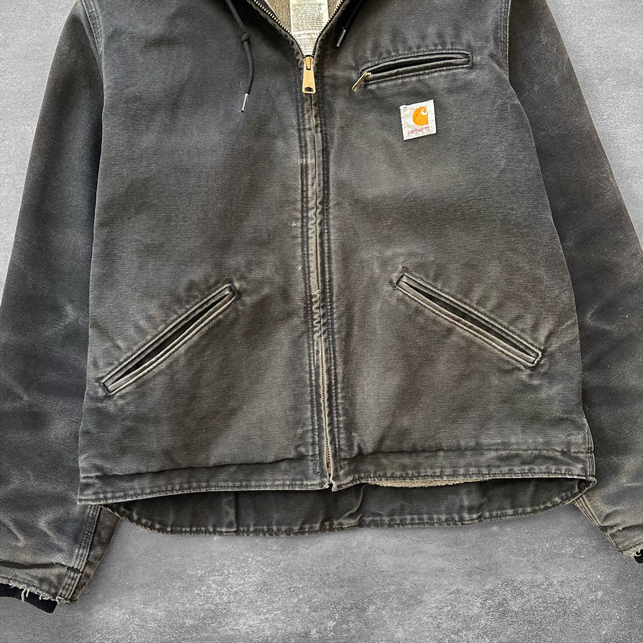 1990s Carhartt Hooded Work Jacket Faded Black