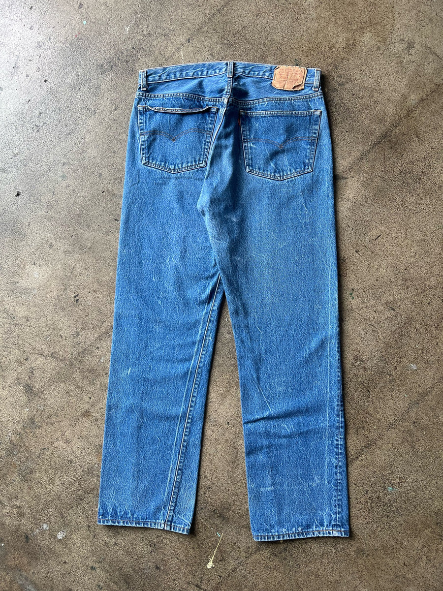 1990s Levi's 501xx Slightly Faded Blue Jeans 35