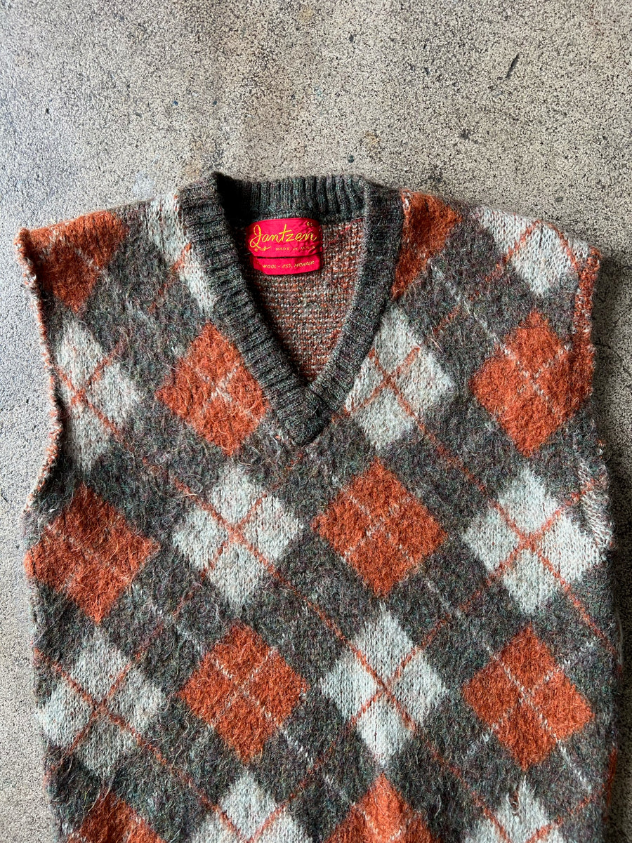 1960s Jantzen Argyle Mohair Chopped Sweater Vest