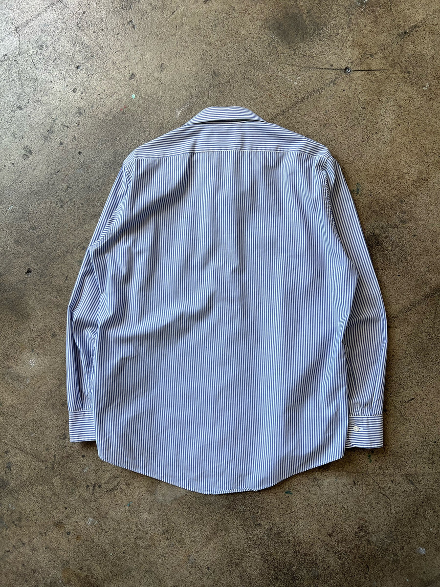 1980s Blue and White Long Sleeve Dress Shirt