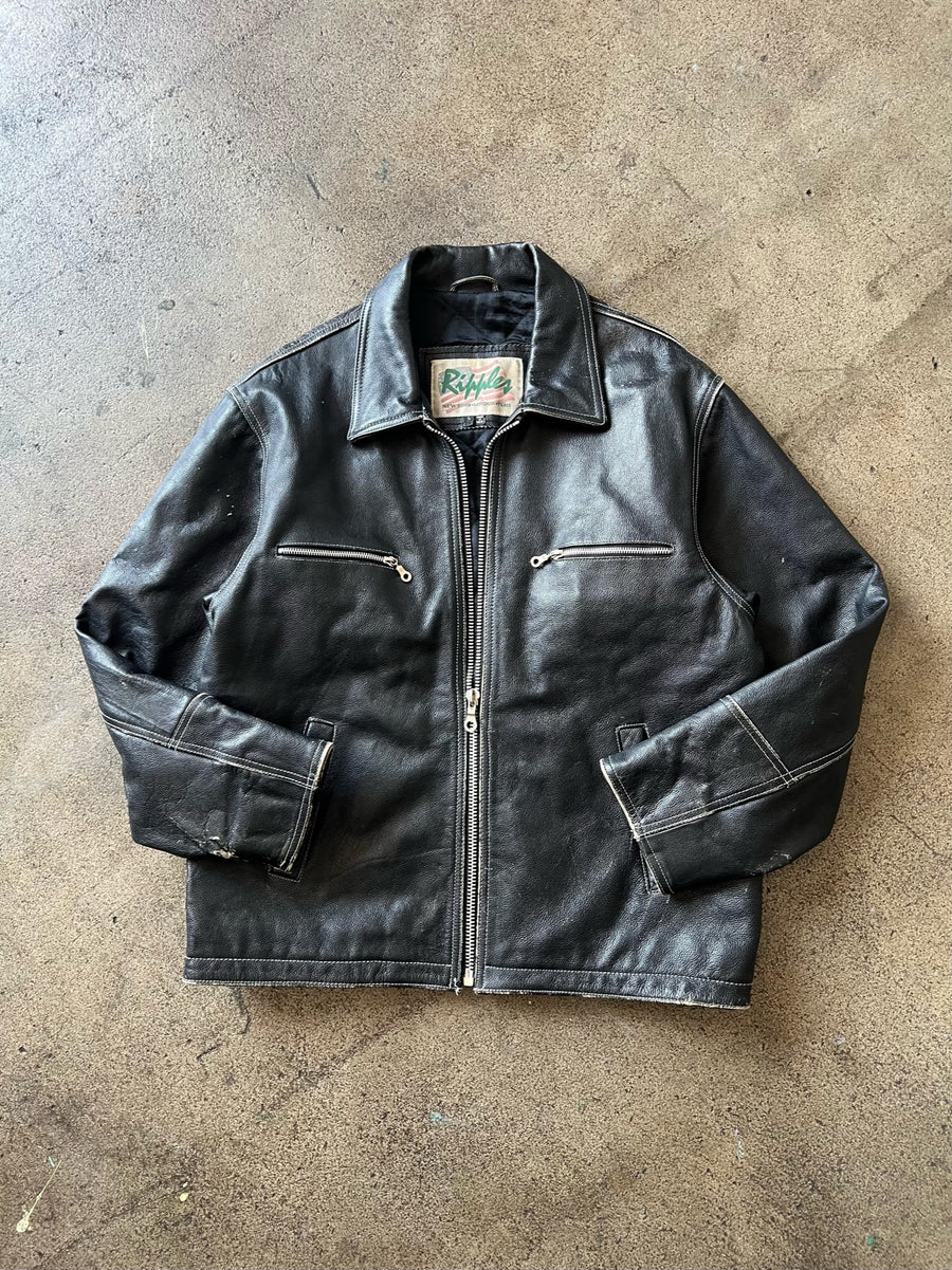 2000s Faded Black Leather Jacket