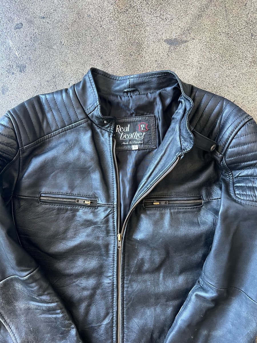 1990s Black Leather Moto Jacket