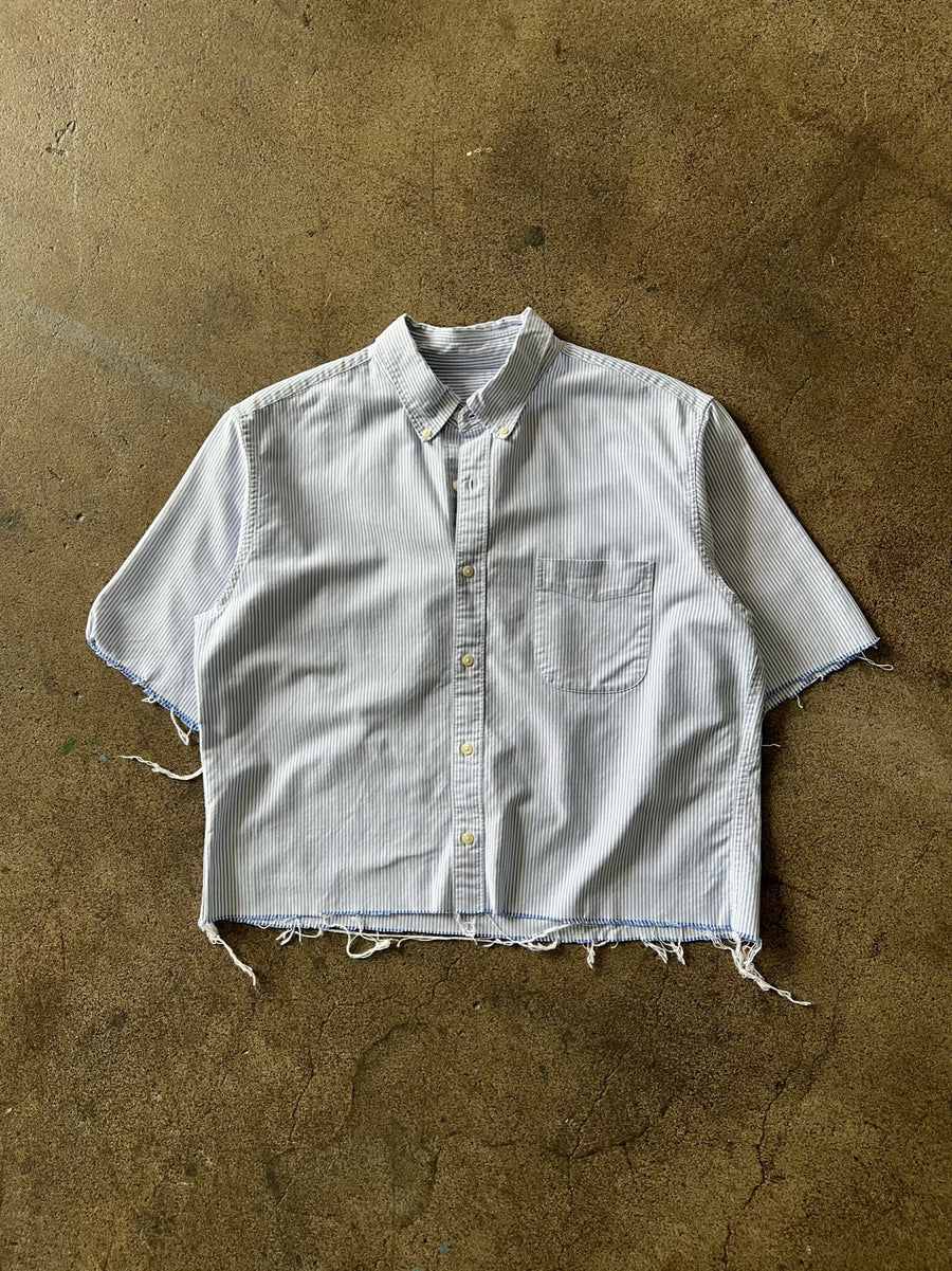 1990s Cropped + Chopped Striped Boxy Dress Shirt