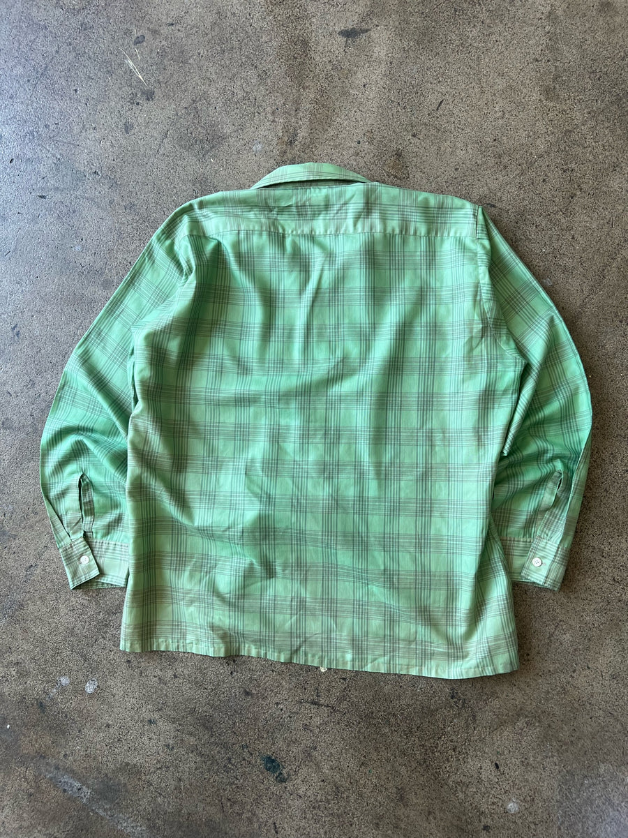 1950s Arrow Green Plaid Loop Collar Shirt